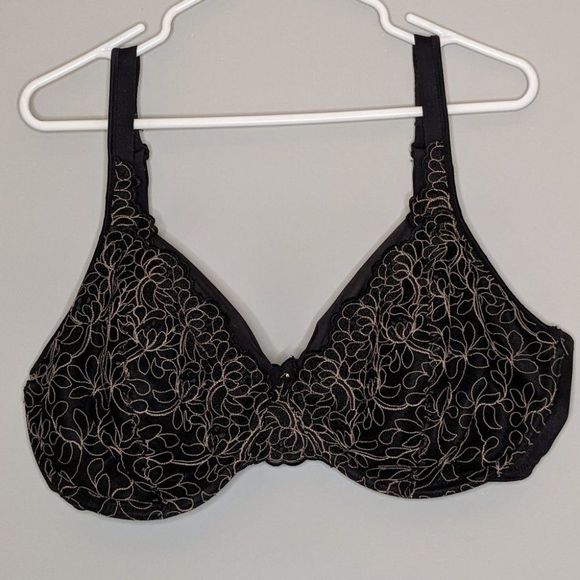 Playtex Bra Black with Gold Stitching 42D - Picture 1 of 8